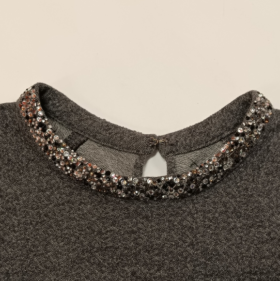 Neiman Marcus Luxury Essentials Cotton & Cashmere French Terry Top Rhinestones - Picture 3 of 14
